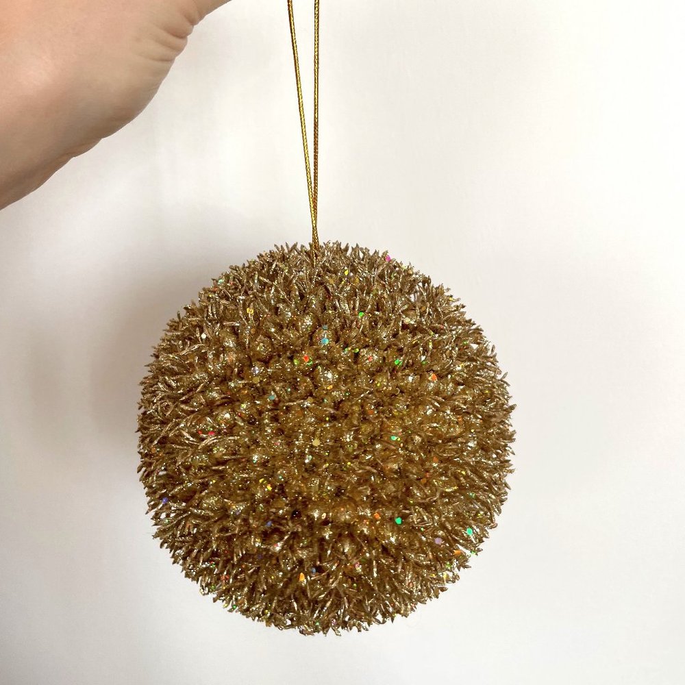 Anthropologie Large Gold Glittered Ball Sparkly Orb Ornament Christmas Tree Trim